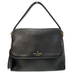 Kate Spade Pebbled Leather Zip Top Fold Over Tassel Purse Black